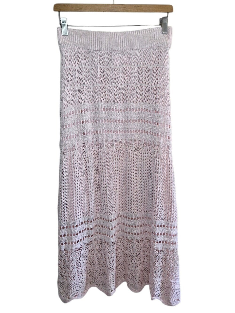 Everyday Chic Boutique Boho Crochet Woven Maxi Skirt Khaki Beige Size Medium